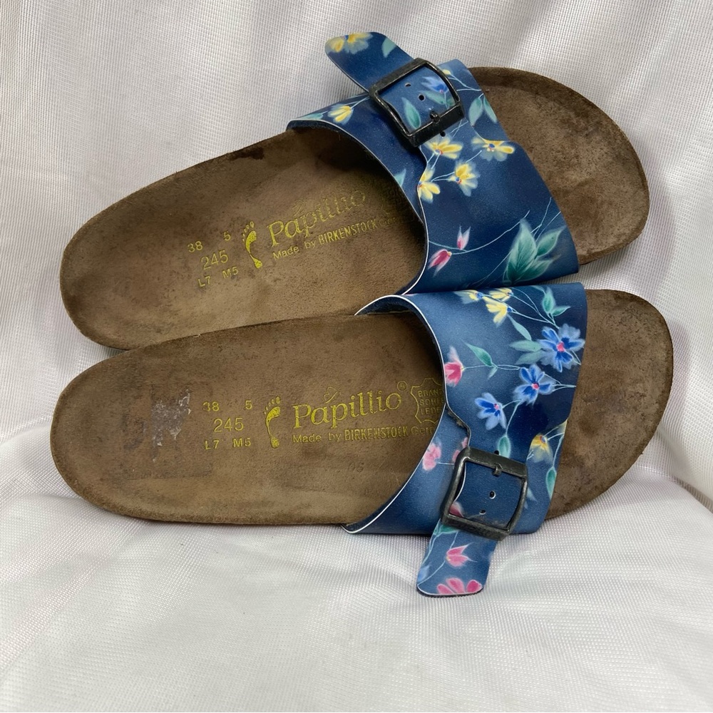 Papillio Sz 38/7/7.5 N Blue Slide Birko-flor flower floral Women Sandals - Picture 6 of 7